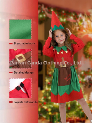 Jõuluelfkostüüm täiskasvanutele ja lastele, polüester, 95%+ koostis, 2024. aasta sügis, cosplay/rollimängud, bränd Dancing Style