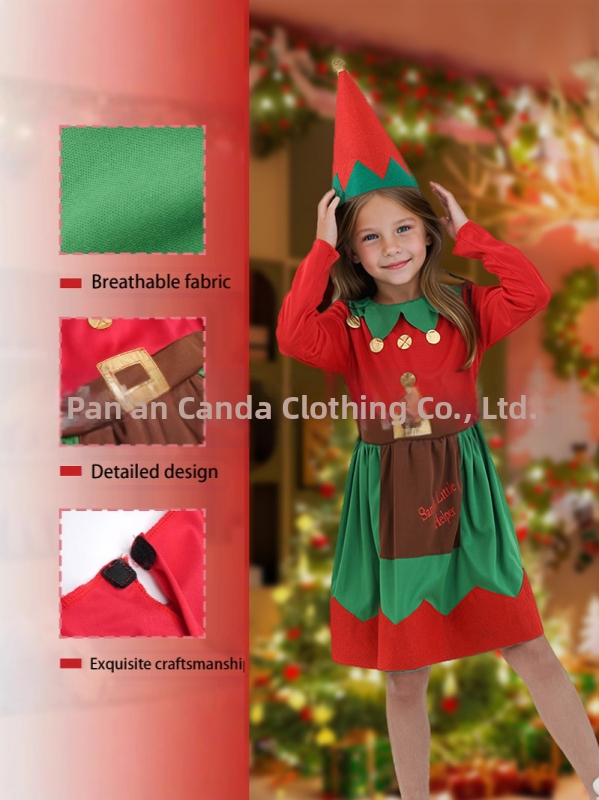 Коледен костюм на елф за възрастни и деца, полиестер, 95% полиестер съдържание, есен 2024, за косплей и ролеви игри, марка Dancing Style