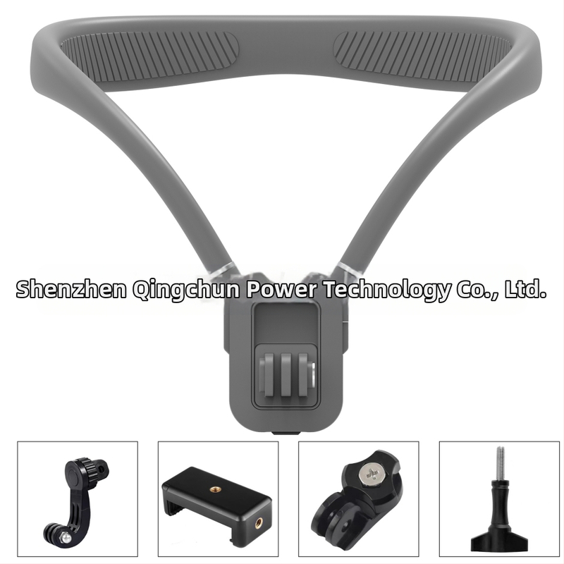 Държач за спортна камера и мобилен телефон за висящ монтаж около врата – първо лице перспектива, силиконов материал; комплект: държач, винтове, адаптер, клип за телефон