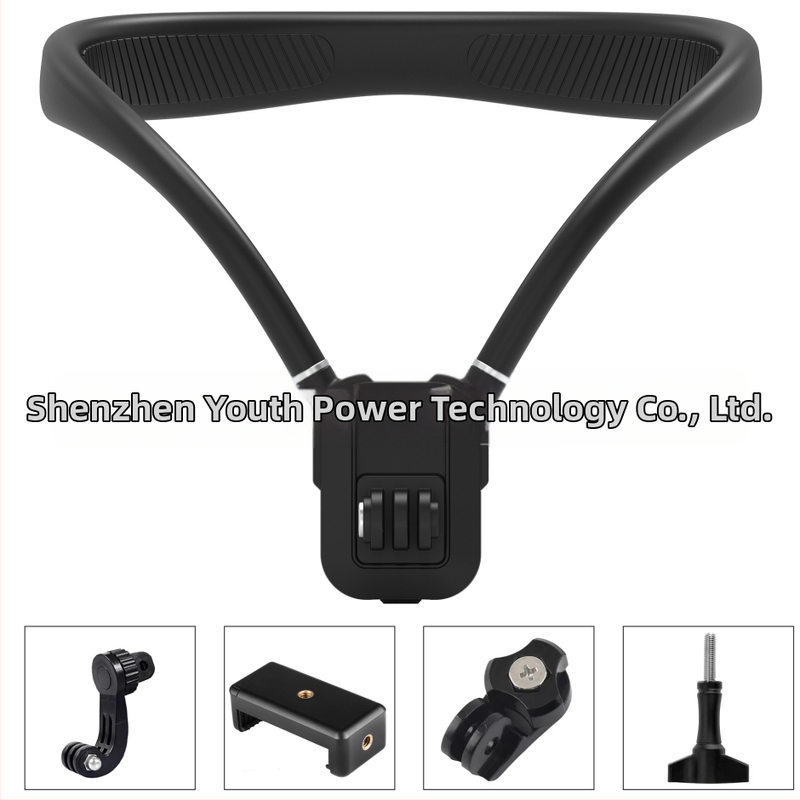 Държач за спортна камера и мобилен телефон за висящ монтаж около врата – първо лице перспектива, силиконов материал; комплект: държач, винтове, адаптер, клип за телефон