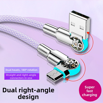 3‑в‑1 кабел за бързо зареждане и пренос на данни USB-C/Lightning/Micro-USB, двойно завъртане на ъгъла, тъкан материал, едно гнездо