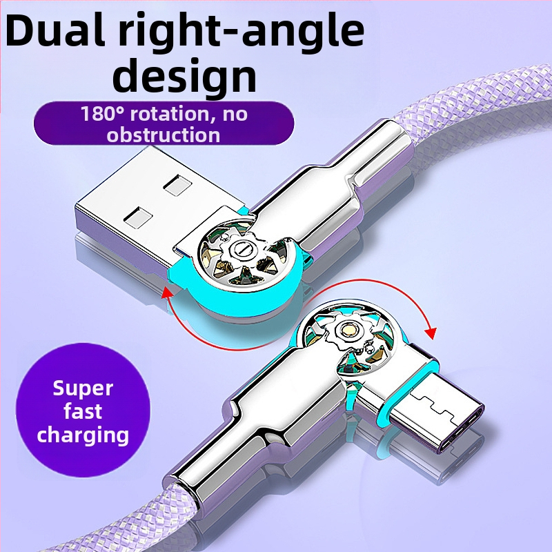 3‑в‑1 кабел за бързо зареждане и пренос на данни USB-C/Lightning/Micro-USB, двойно завъртане на ъгъла, тъкан материал, едно гнездо