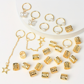 Δαχτυλιδάκι μαλλιών από κράμα με πλευρικό κλιπ για dreadlocks, ηλεκτροχρωμιωμένο, unisex αξεσουάρ κεφαλής