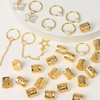 Δαχτυλιδάκι μαλλιών από κράμα με πλευρικό κλιπ για dreadlocks, ηλεκτροχρωμιωμένο, unisex αξεσουάρ κεφαλής