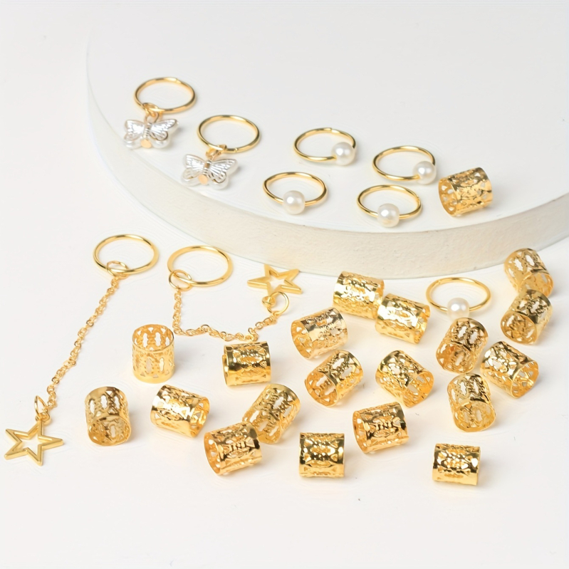 Ötvözetből készült hajgyűrű oldalklipszel dreadlockokhoz, elektroplatált felülettel, uniszex fejfedő kiegészítő