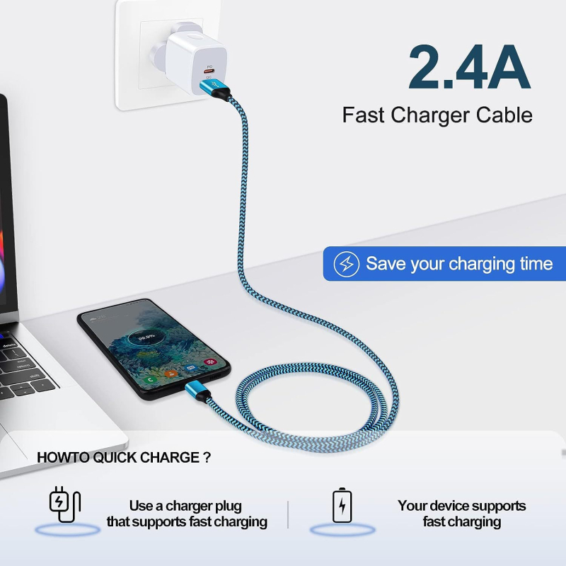 3-пакета USB-C / Micro USB зареждащ кабел, нейлонова оплетка, бързо зареждане и синхронизиране на данни
