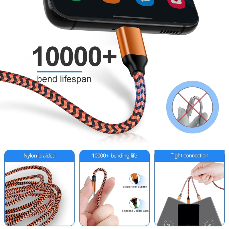 3-пакета USB-C / Micro USB зареждащ кабел, нейлонова оплетка, бързо зареждане и синхронизиране на данни