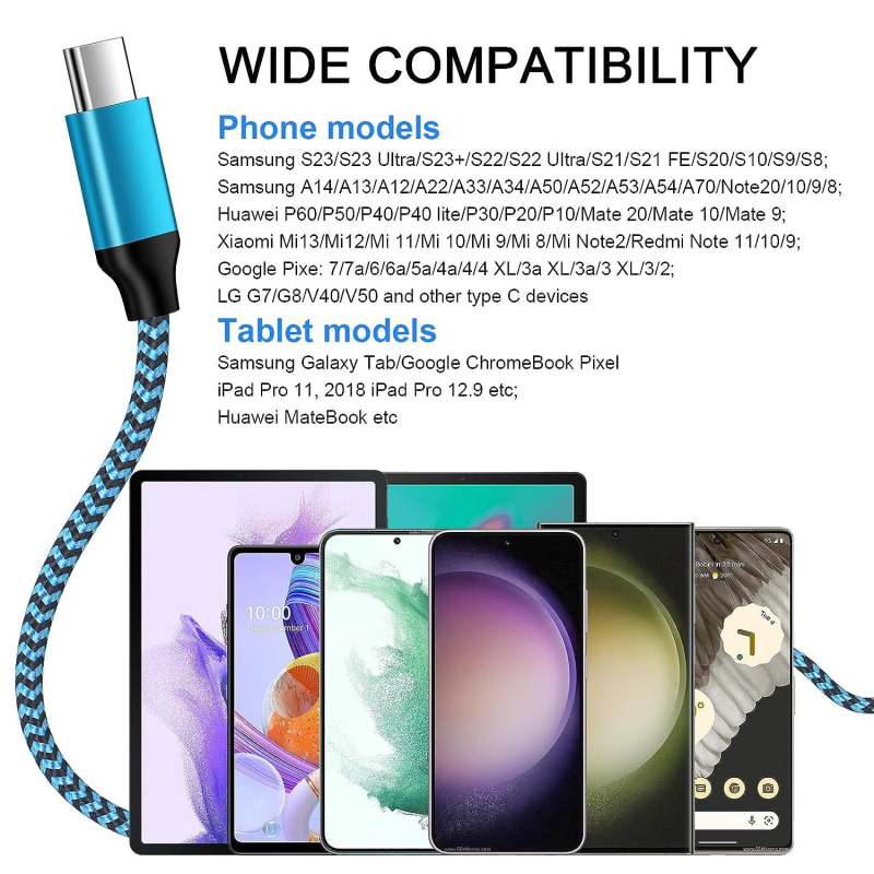 3-пакета USB-C / Micro USB зареждащ кабел, нейлонова оплетка, бързо зареждане и синхронизиране на данни