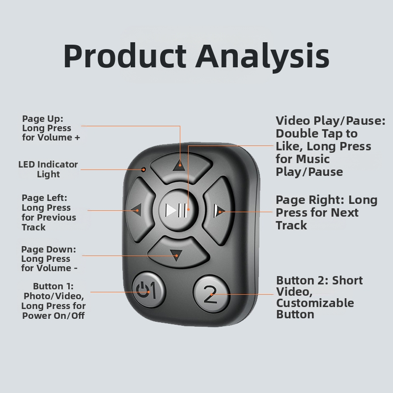 Bluetooth дистанционно за пръстен за мобилно видеозаснемане и превъртане на страници, модел J6, Bluetooth 4.2, ABS корпус, 5 g