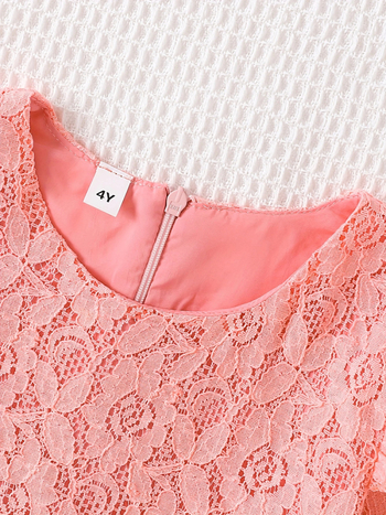 Φόρεμα κοριτσιών σε γραμμή Α, δαντέλα και πολυεστέρας, μακριές μανίκια με ζώνη από δαντέλα, κατάλληλο για άνοιξη και φθινόπωρο, για ηλικίες 3–8 ετών