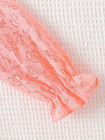 Φόρεμα κοριτσιών σε γραμμή Α, δαντέλα και πολυεστέρας, μακριές μανίκια με ζώνη από δαντέλα, κατάλληλο για άνοιξη και φθινόπωρο, για ηλικίες 3–8 ετών