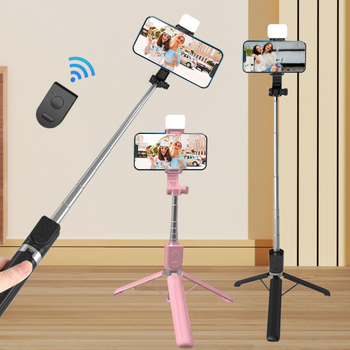 Selfie stick pentru telefon cu iluminare LED, telecomandă Bluetooth, pliabil și portabil, stabilizare antișoc, compatibil universal