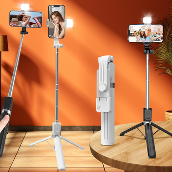 Selfie stick pentru telefon cu iluminare LED, telecomandă Bluetooth, pliabil și portabil, stabilizare antișoc, compatibil universal