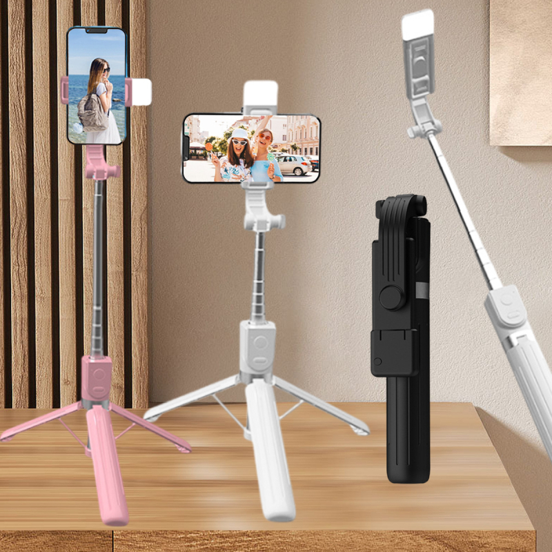 Telefona Selfie statīvs ar papildgaismu, Bluetooth tālvadība, saliekams un pārnēsājams, vibrācijas stabilizācija, universāla saderība