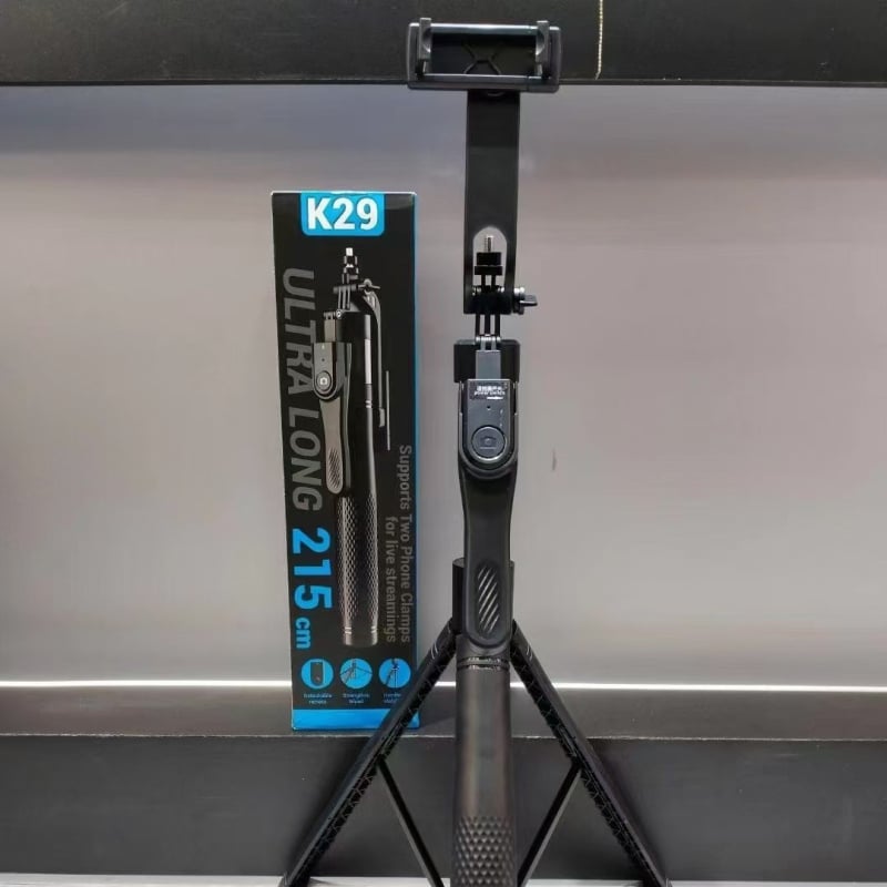 K29 Live Selfie Statīvs ar Bluetooth, Alumīnija korpuss, Tālvadība, Stabilizācija, Gaisma