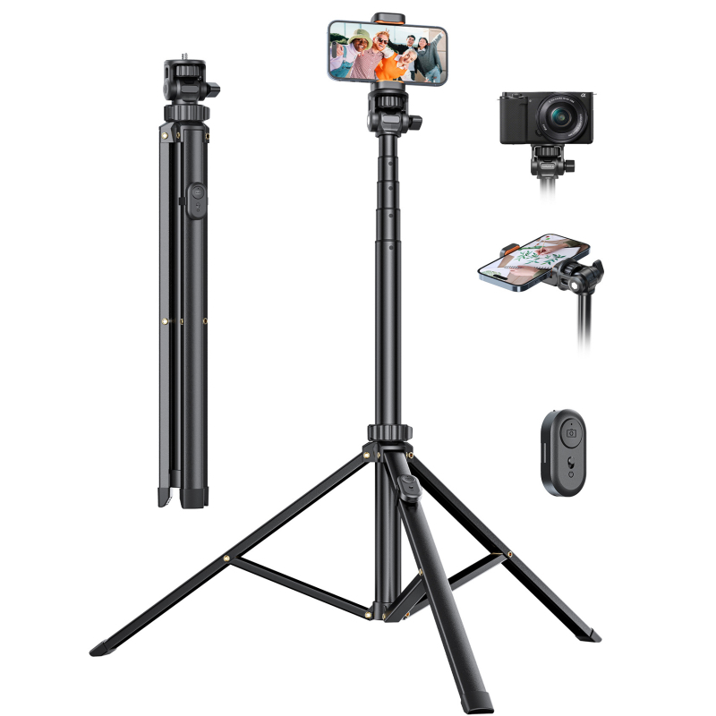Držiak na telefón na selfie s Bluetooth klipom a svetlom, hliníkový podlahový statív pre vonkajšie fotografovanie - jisnn