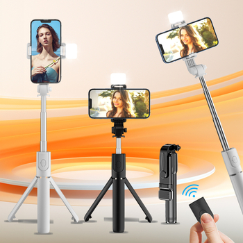Selfie Stick cu telecomandă Bluetooth, suport universal pentru telefon cu iluminare de completare, construcție din plastic, suport pentru personalizare