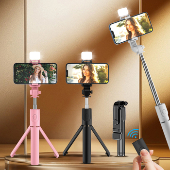 Selfie Stick cu telecomandă Bluetooth, suport universal pentru telefon cu iluminare de completare, construcție din plastic, suport pentru personalizare