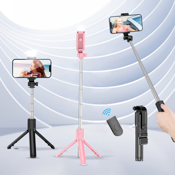 Selfie Stick cu telecomandă Bluetooth, suport universal pentru telefon cu iluminare de completare, construcție din plastic, suport pentru personalizare