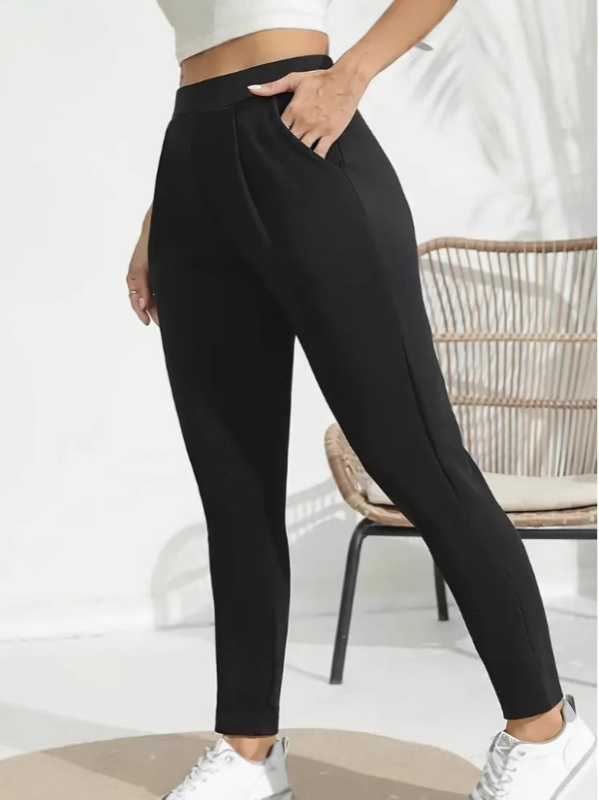 Ženske hlače visokim strukom, cropped dužina, poliester 90–95%, mikro-elastičnost, street hipster stil