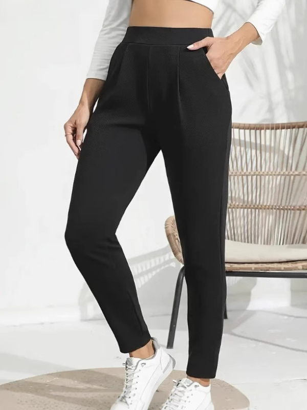 Ženske hlače visokim strukom, cropped dužina, poliester 90–95%, mikro-elastičnost, street hipster stil