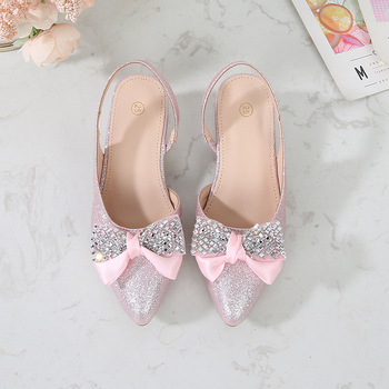 Pantofi cu cristale în formă de fluture pentru fete, stil Slip-On, exterior PU, căptușeală PU, branț PU, talpă TPR, toc 3,5 cm, pentru vârste 7–16 ani