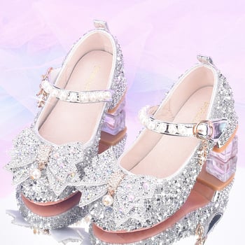 Hercegnő-stílusú gyerekcipő lányoknak, szintetikus bőrből, Velcro-zárás, kristálydíszítés, lélegző, csúszásmentes, kopásálló, zongorai fellépésekre