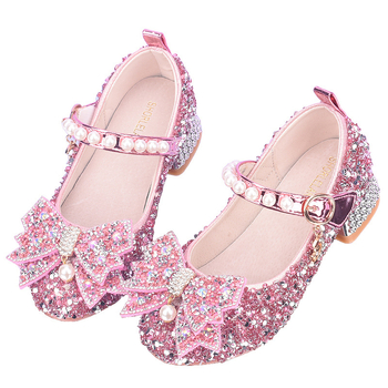 Hercegnő-stílusú gyerekcipő lányoknak, szintetikus bőrből, Velcro-zárás, kristálydíszítés, lélegző, csúszásmentes, kopásálló, zongorai fellépésekre