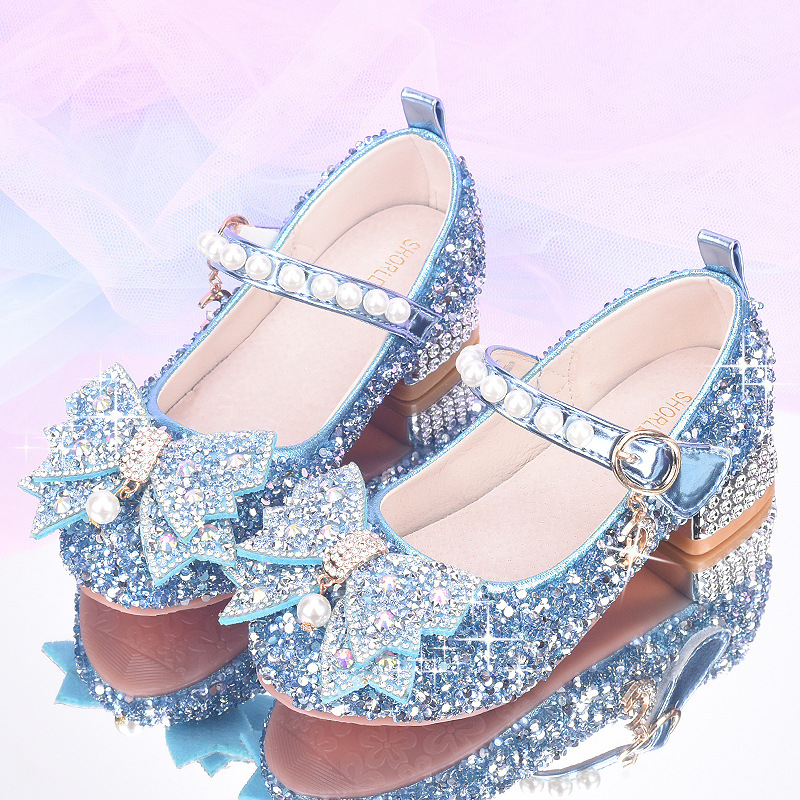 Hercegnő-stílusú gyerekcipő lányoknak, szintetikus bőrből, Velcro-zárás, kristálydíszítés, lélegző, csúszásmentes, kopásálló, zongorai fellépésekre