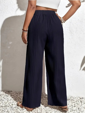 Елегантни панталони с широки крачоли, еластична талия; полиестер 95%+, пролет 2024.