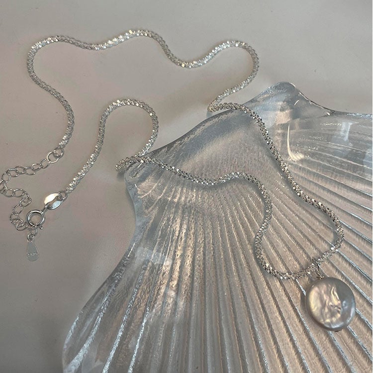 925 ezüst nyaklánc barokk gyöngyökkel, víz-hullám lánccal, palota stílus, irodalmi retro