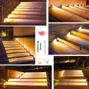 Saulės energijos laiptų lemputė su judesio jutikliu, IP65 vandeniui atsparus, lauko kiemo naudojimui, 16–24 val. veikimo laikas, įėjimas ≤36V