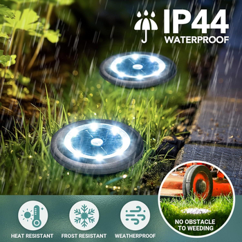 Napelemes föld alatti LED lámpa, rozsdamentes acél burkolat, 8 LED, modell dc8127, üzemidő 6–12 óra