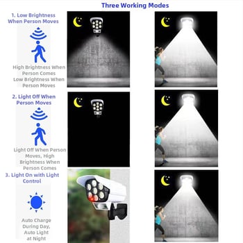 Solárna vonkajšia LED uličná lampa s pohybovým senzorom a dizajnom kamery simulácie, IP65, 10W, 3.7V, životnosť 10 000 h