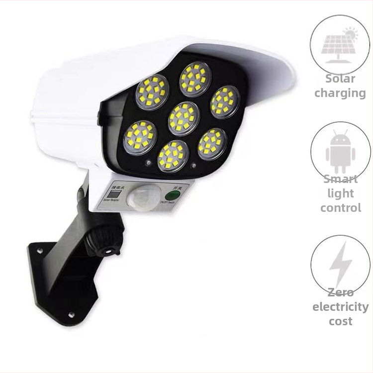 Solárna vonkajšia LED uličná lampa s pohybovým senzorom a dizajnom kamery simulácie, IP65, 10W, 3.7V, životnosť 10 000 h
