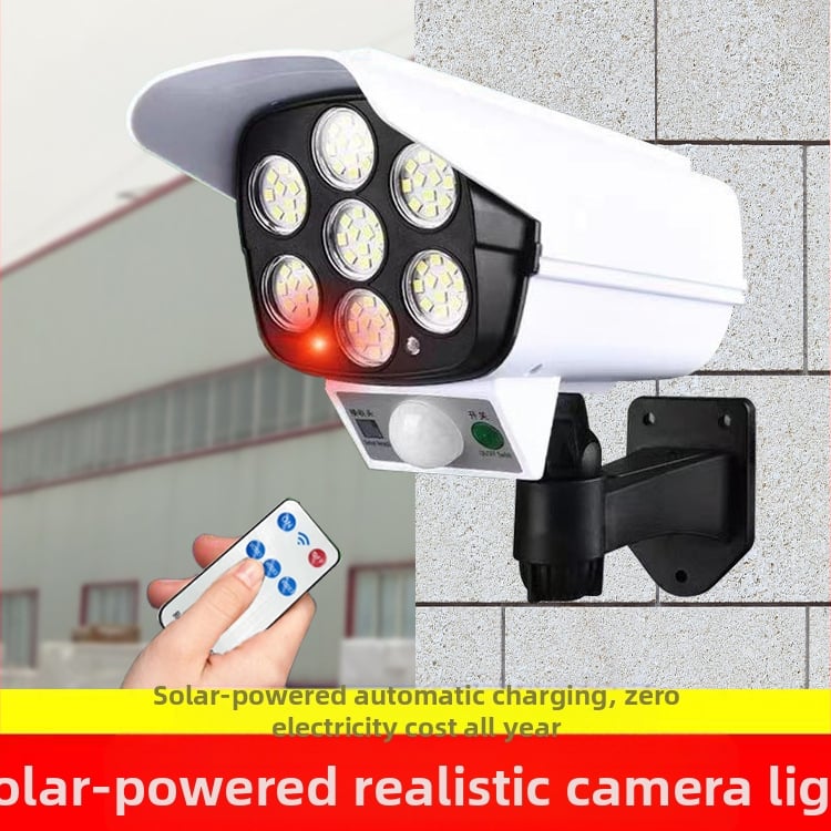 Solárna vonkajšia LED uličná lampa s pohybovým senzorom a dizajnom kamery simulácie, IP65, 10W, 3.7V, životnosť 10 000 h