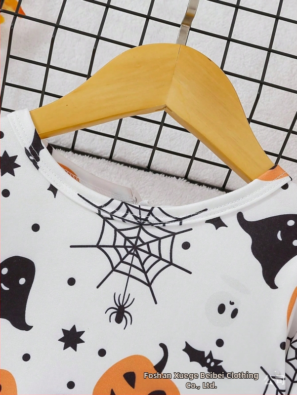 Dievčenské šaty: Halloween Pumpkin Ghost, štýl princezny, dlhé rukávy, Milk Silk látka