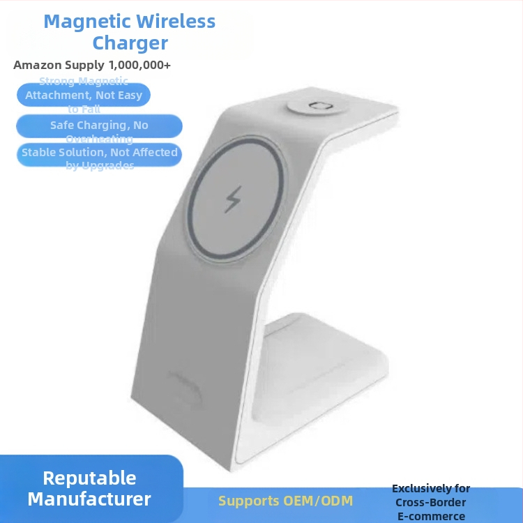 3-ühes magnetiline traadita kiirlaadimislader, 15W väljund, QC3.0, ühildu Apple Watchi ja MagSafe kuulmetega