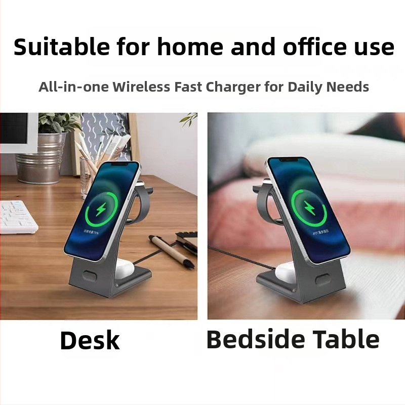 3-v-1 magnetický bezdrôtový nabíjač s rýchlym nabíjaním, výstup 15W, QC3.0, kompatibilný s Apple Watch a MagSafe slúchadlami