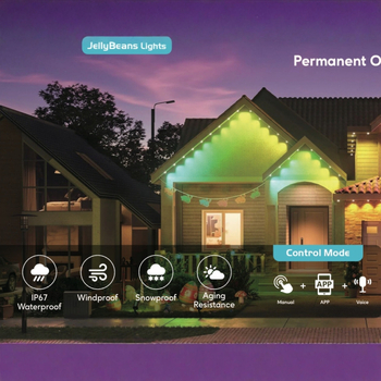 Välistere LED nöörvalgustid katusekaartele dekoratsiooniks, 24V sisendiga, 1W tükk, IP67, USB toide, juhitav rakenduse ja kaugjuhtimispuldi kaudu