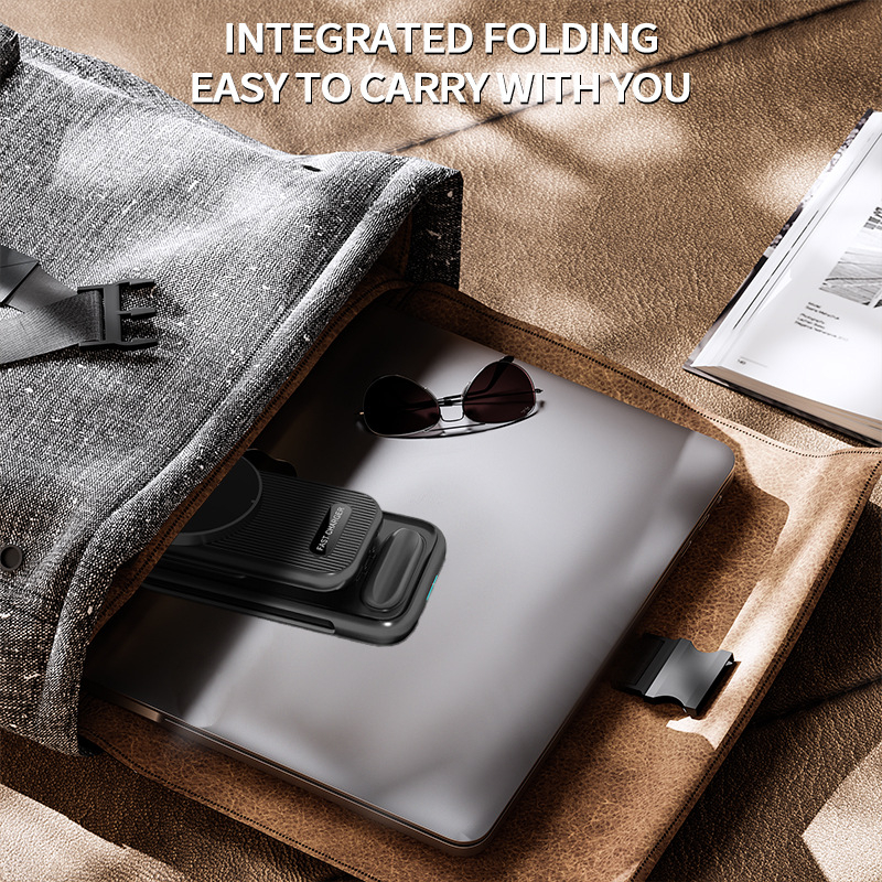 3 az egyben mágneses vezeték nélküli töltő asztali telefon-tartóval – gyors töltés, állítható, max. 15W, QC3.0, 3A kimenet, összteljesítmény 23W