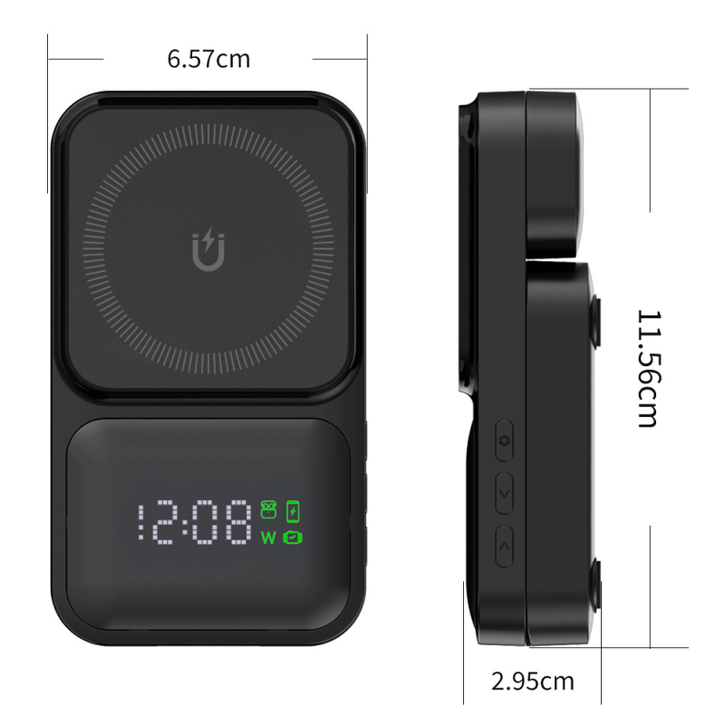 3v1 bezdrôtová nabíjačka pre hodinky, slúchadlá a telefón – QC3.0 rýchle nabíjanie – magnetický otočný displej s výkonom – 15W výstup (celkový výkon 23W)