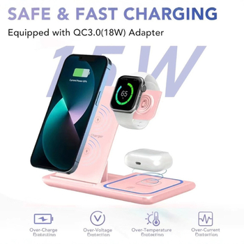 15W juhtmevaba laadija koos kokkupandava lauatelefoni hoidjaga, 3-ü-1 mitmefunktsionaalne dokk, QC 3.0