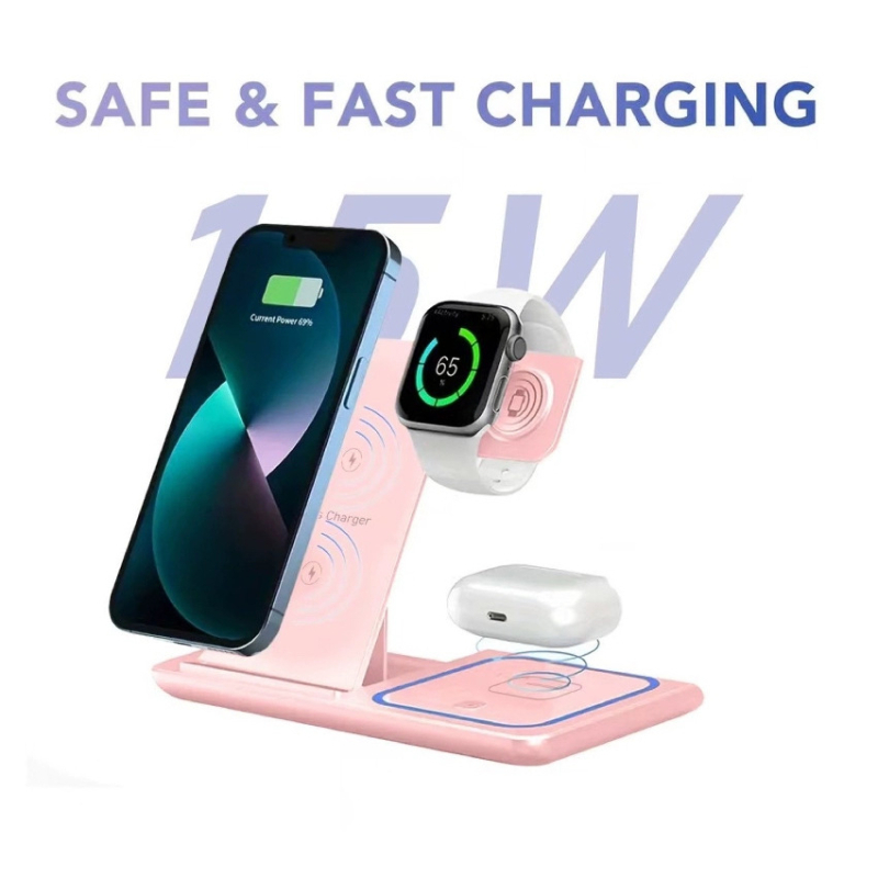 15W juhtmevaba laadija koos kokkupandava lauatelefoni hoidjaga, 3-ü-1 mitmefunktsionaalne dokk, QC 3.0