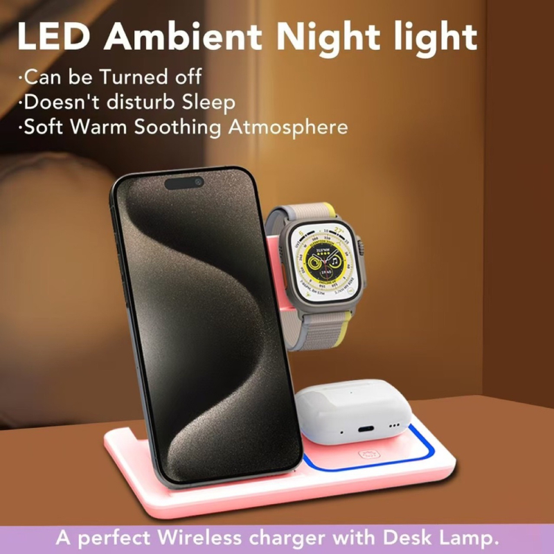 15W juhtmevaba laadija koos kokkupandava lauatelefoni hoidjaga, 3-ü-1 mitmefunktsionaalne dokk, QC 3.0