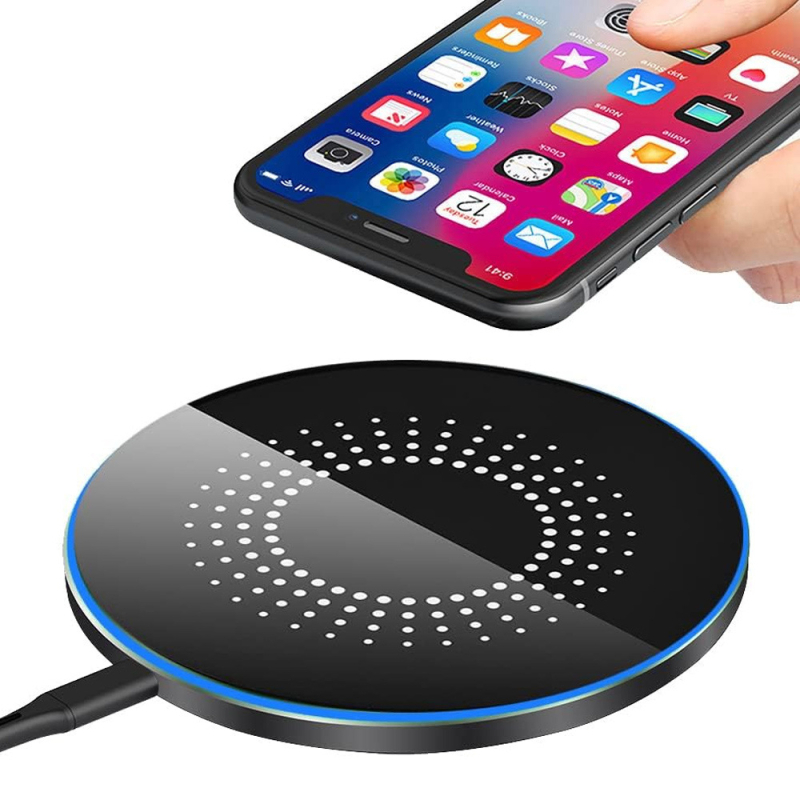 Īpaši plāns apaļš Qi 15W bezvadu uzlādes lādētājs Apple un Huawei, galda uzlāde QC4.0