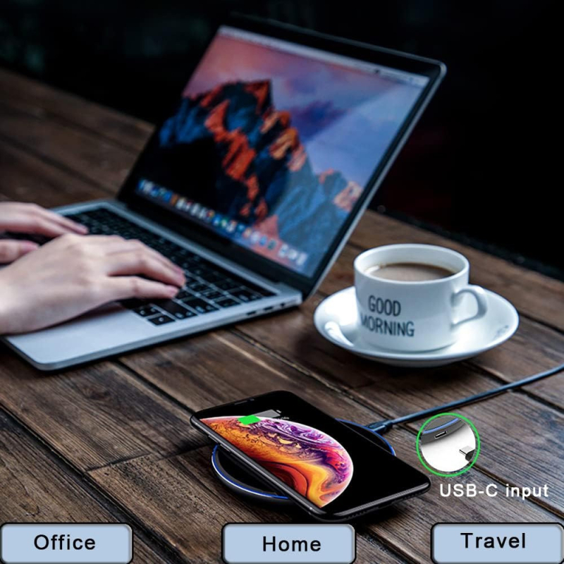 Labai plonas apvalus Qi 15W belaidis įkroviklis Apple ir Huawei, stalinis įkroviklis QC4.0