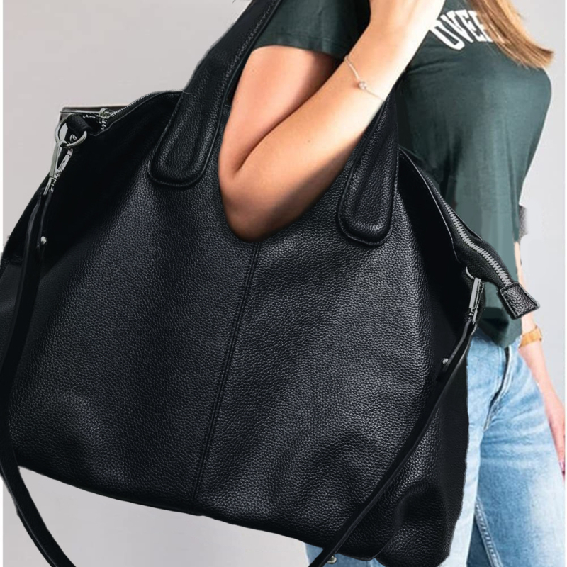 Női PU bőr válltáska, nagy kapacitás, retro minimalista dizájn, cipzáras zárás, belső zsebek (telefon, ID, kamera), dupla vállpánt