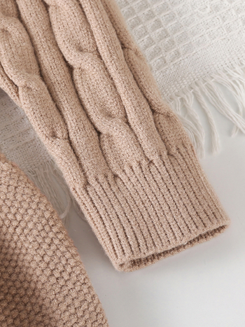 Laste kudumispull, Korea stiilis, ümmargune kaelus, pikkade varrukatega, keerlev köisdetail ja leheäär, pehme viskoosne trikotaž.