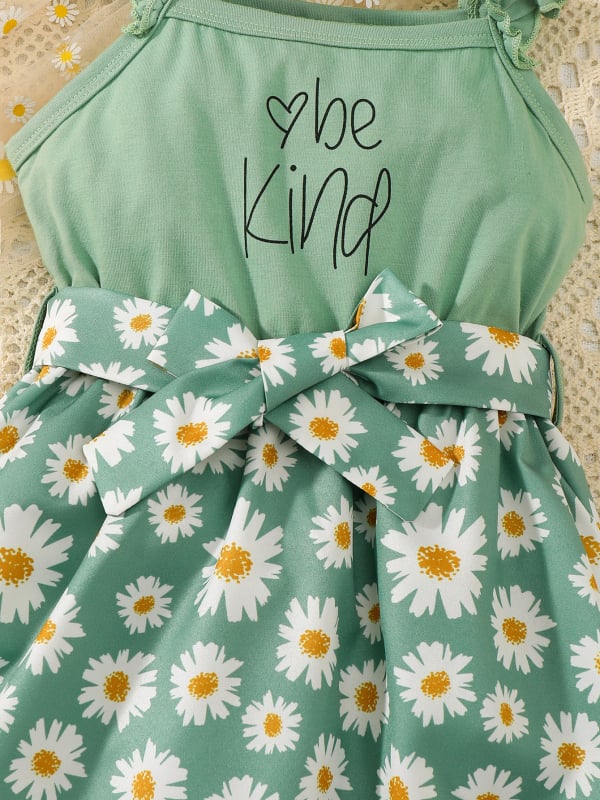 Lányoknak vállpántos ruha, édes stílus, betű- és virágmintás nyomat, hercegnő szabás, poliészter, 100% poliészter